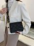 Geometric Embossed Flap Square Bag Fashionable Black PU For Daily Life