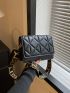 Geometric Embossed Flap Square Bag Fashionable Black PU For Daily Life