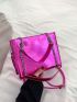 Neon Pink Crocodile Embossed Chain Square Bag