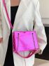 Neon Pink Crocodile Embossed Chain Square Bag