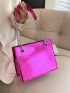 Neon Pink Crocodile Embossed Chain Square Bag