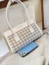 Houndstooth Letter Print Square Bag