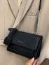 Crocodile Embossed Flap Square Bag With Bag Charm