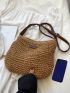 Letter Patch Decor Straw Bag