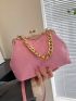 Geometric Embossed Kiss Lock Rhinestone Decor Chain Crossbody Bag