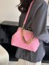 Geometric Embossed Kiss Lock Rhinestone Decor Chain Crossbody Bag