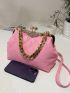 Geometric Embossed Kiss Lock Rhinestone Decor Chain Crossbody Bag