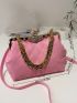 Geometric Embossed Kiss Lock Rhinestone Decor Chain Crossbody Bag