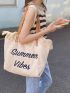 Letter Graphic Shoulder Tote Bag Oversized Canvas