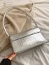 Metallic Crocodile Embossed Baguette Bag