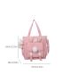 Letter Patch Shoulder Tote Bag Pom Pom Decor With Bag Charm For School