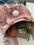 Letter Patch Shoulder Tote Bag Pom Pom Decor With Bag Charm For School