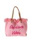 Letter Embroidered Fringe Decor Tote Bag