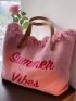 Letter Embroidered Fringe Decor Tote Bag