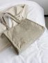 Letter Patch Decor Corduroy Shopper Bag