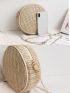 Mini Straw Circle Bag Chain Strap Solid Color