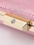 Mini Snakeskin Embossed Rhinestone Decor Chain Glitter Box Bag