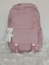 Letter Graphic Classic Backpack With Cartoon Bear Bag Charm