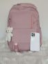 Letter Graphic Classic Backpack With Cartoon Bear Bag Charm