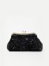 Sequin Decor Kiss Lock Chain Evening Bag