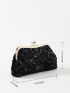 Sequin Decor Kiss Lock Chain Evening Bag