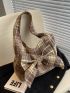 Plaid Pattern Bow Decor Shopper Bag