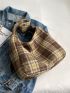 Plaid Pattern Bow Decor Shopper Bag