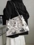 Letter & Heart Graphic Shoulder Tote Bag