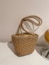 Bow Decor Drawstring Straw Bag