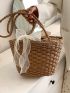 Bow Decor Drawstring Straw Bag