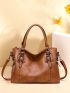 Artificial Leather Tote Bag, Women's Simple Fashion Zipper Shoulder Bag Trendy Purse Set