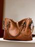 Artificial Leather Tote Bag, Women's Simple Fashion Zipper Shoulder Bag Trendy Purse Set