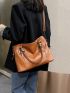 Artificial Leather Tote Bag, Women's Simple Fashion Zipper Shoulder Bag Trendy Purse Set