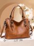 Artificial Leather Tote Bag, Women's Simple Fashion Zipper Shoulder Bag Trendy Purse Set