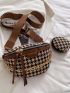 Houndstooth Letter Print Fanny Pack With Coin Purse