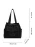 Drawstring Detail Pocket Front Shopper Bag