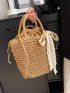 Twilly Scarf Decor Drawstring Design Straw Bag