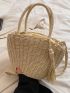 Tassel & Bead Decor Straw Bag