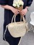 Tassel & Bead Decor Straw Bag