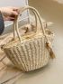 Tassel & Bead Decor Straw Bag