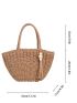 Tassel & Bead Decor Straw Bag