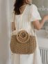 Drawstring Design Straw Bag