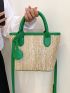 Two Tone Double Handle Straw Bag