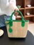 Two Tone Double Handle Straw Bag