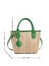 Two Tone Double Handle Straw Bag