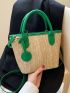 Two Tone Double Handle Straw Bag