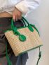 Two Tone Double Handle Straw Bag