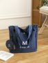 Letter Print Shopper Bag With Purse