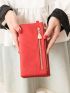 Neon Red Zipper Around Long Wallet