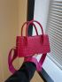 Neon Pink Crocodile Embossed Square Bag